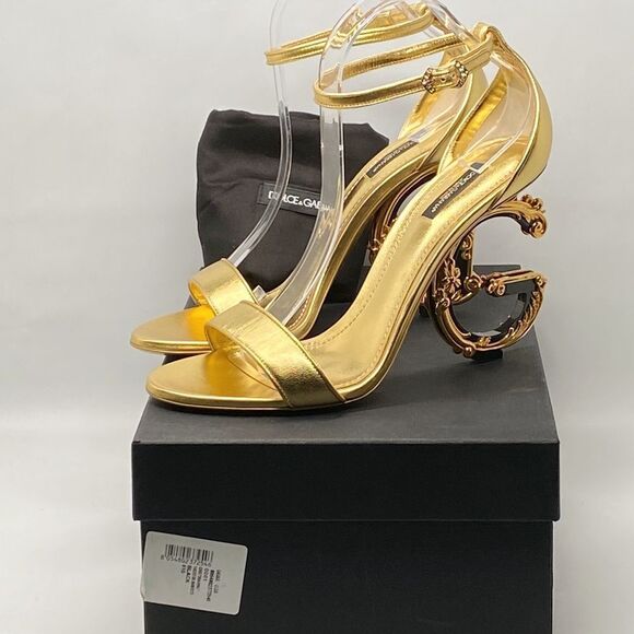 DOLCE&GABBANA Sculpted-Heel Metallic Leather Sandals size 41 - Picture 12 of 14